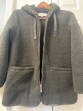 Men's Hooded Sherpa Zip Jacket - dark chocolate/ black